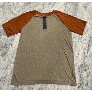 Youth Boy's Regular Short Sleeve Orange Tan Rugby Button Shirt Size L 12/14